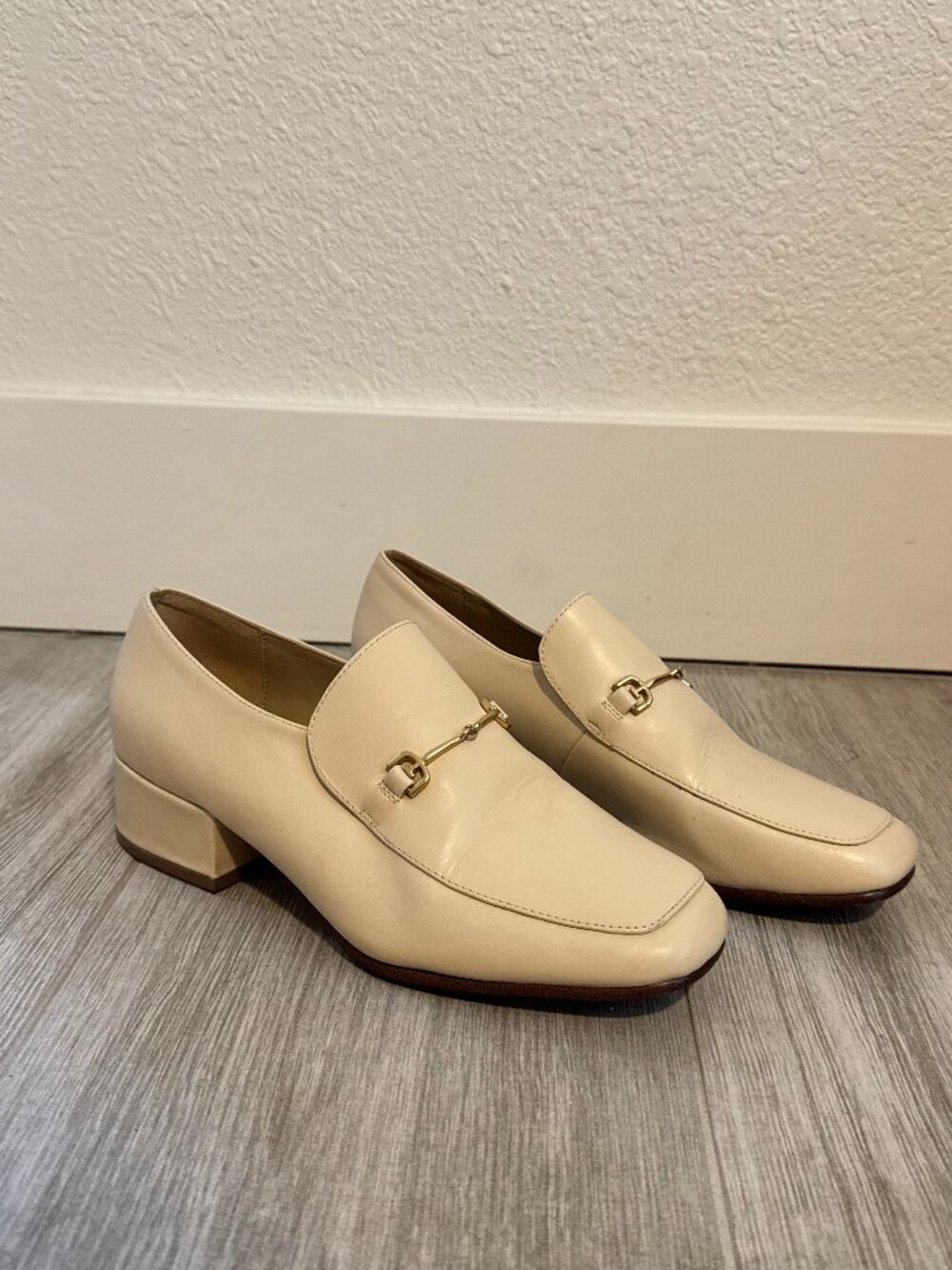 Sam Edelman Cream Horsebit Block Heel Loafers Sz 8